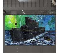 EMCLKS Tapis de Bain Antiderapant, Tapis Salle de Bain en Microfibre Douce, Tapis de Bain Absorbant, Lavable,Illustration à l'aquarelle d'un Navire Titanic en Train de couler avec des fusée,60x90 cm