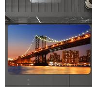 EMCLKS Tapis de Bain Antiderapant, Tapis Salle de Bain en Microfibre Douce, Tapis de Bain Absorbant, Lavable,New York, Manhattan Bridge avec des lumières Nocturnes sur la rivière Hudson Bro,60x90 cm