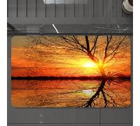 EMCLKS Tapis de Bain Antiderapant, Tapis Salle de Bain en Microfibre Douce, Tapis de Bain Absorbant, Lavable,Scène de Coucher de Soleil, Les Branches squelettiques d'un Arbre appuyées contr,60x90 cm
