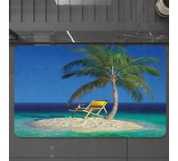 EMCLKS Tapis de Bain Antiderapant, Tapis Salle de Bain en Microfibre Douce, Tapis de Bain Absorbant, Lavable,Plage Tropicale, Une Chaise de Plage relaxante avec Une Boisson, nichée sur des,60x90 cm