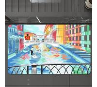 EMCLKS Tapis de Bain Antiderapant, Tapis Salle de Bain en Microfibre Douce, Tapis de Bain Absorbant, Lavable,Croquis de Paysage coloré de Venise du Pont des Soupirs à Venise Scène artistiqu,60x90 cm