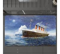 EMCLKS Tapis de Bain Antiderapant, Tapis Salle de Bain en Microfibre Douce, Tapis de Bain Absorbant, Lavable,Peinture à l'huile Originale du Titanic et d'un Iceberg dans l'océan la Nuit sur,60x90 cm