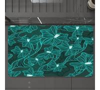 EMCLKS Tapis de Bain Antiderapant, Tapis Salle de Bain en Microfibre Douce, Tapis de Bain Absorbant, Lavable,sition Florale Turquoise, Bouquet Vintage, Feuillage d'inspiration Baroque, desi,60x90 cm