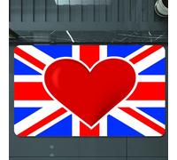 EMCLKS Tapis de Bain Antiderapant, Tapis Salle de Bain en Microfibre Douce, Tapis de Bain Absorbant, Lavable,Union Jack, Drapeau nnique avec Un Grand cœur Rouge au Centre de la fierté natio,60x90 cm