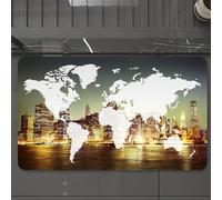 EMCLKS Tapis de Bain Antiderapant, Tapis Salle de Bain en Microfibre Douce, Tapis de Bain Absorbant, Lavable,Monde, Monde Cartographie Mondiale Mondialisation Terre Concept International Ne,60x90 cm