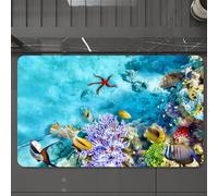 EMCLKS Tapis de Bain Antiderapant, Tapis Salle de Bain en Microfibre Douce, Tapis de Bain Absorbant, Lavable,Un Monde sous-Marin Merveilleux et Magnifique avec des coraux et des Poissons TR,60x90 cm