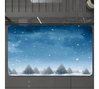EMCLKS Tapis de Bain Antiderapant, Tapis Salle de Bain en Microfibre Douce, Tapis de Bain Absorbant, Lavable,avec Une forêt Bleue Froide de pins sur Un Espace enneigé pour la Saison de Noël,60x90 cm
