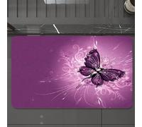 EMCLKS Tapis de Bain Antiderapant, Tapis Salle de Bain en Microfibre Douce, Tapis de Bain Absorbant, Lavable,Papillon Violet décoré de Motifs Brillants et de Gouttes d'eau sur Fond Violet,60x90 cm