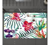 EMCLKS Tapis de Bain Antiderapant, Tapis Salle de Bain en Microfibre Douce, Tapis de Bain Absorbant, Lavable,Aquarelle Fleur, Fleurs d'orchidées Sauvages Tropicales avec Feuilles de Palmier,60x90 cm