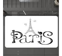 EMCLKS Tapis de Bain Antiderapant, Tapis Salle de Bain en Microfibre Douce, Tapis de Bain Absorbant, Lavable,Décoration de la Ville de Paris, Illustration avec la Tour Eiffel, France, cœur,60x90 cm