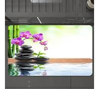 EMCLKS Tapis de Bain Antiderapant, Tapis Salle de Bain en Microfibre Douce, Tapis de Bain Absorbant, Lavable,avec des Pierres empilées, des orchidées et des Reflets, des Galets Noirs, des o,60x90 cm