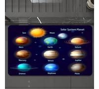 EMCLKS Tapis de Bain Antiderapant, Tapis Salle de Bain en Microfibre Douce, Tapis de Bain Absorbant, Lavable,Ensemble de pictogrammes éducatifs sur Les planètes et Le Soleil du système sola,60x90 cm