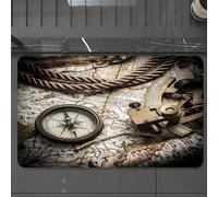 EMCLKS Tapis de Bain Antiderapant, Tapis Salle de Bain en Microfibre Douce, Tapis de Bain Absorbant, Lavable,Nature Morte Vintage avec Boussole, Sextant et Vieille Carte,60x90 cm