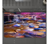 EMCLKS Tapis de Bain Antiderapant, Tapis Salle de Bain en Microfibre Douce, Tapis de Bain Absorbant, Lavable,Cascade, rivière féerique, Peinture Parmi des rochers colorés, Univers artistiqu,60x90 cm