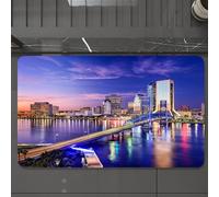 EMCLKS Tapis de Bain Antiderapant, Tapis Salle de Bain en Microfibre Douce, Tapis de Bain Absorbant, Lavable,États-Unis, Jacksonville, Floride, Horizon Nocturne animé, rivière St. Johns, pi,60x90 cm