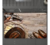 EMCLKS Tapis de Bain Antiderapant, Tapis Salle de Bain en Microfibre Douce, Tapis de Bain Absorbant, Lavable,Western, American Legend Cowboy Ranching Gear Retro Gun dans Un étui Chapeau Ant,60x90 cm