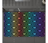 EMCLKS Tapis de Bain Antiderapant, Tapis Salle de Bain en Microfibre Douce, Tapis de Bain Absorbant, Lavable,Empreinte de Patte en Losange répété sur Fond Noir. Style Chien.,60x90 cm