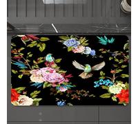 EMCLKS Tapis de Bain Antiderapant, Tapis Salle de Bain en Microfibre Douce, Tapis de Bain Absorbant, Lavable,Roses pivoines Fleurs Sauvages rossignol Oiseaux muguet Bleuet avec Feuilles sur,60x90 cm