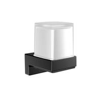 EMCO CUE Distributeur de Savon Liquide - Distributeur de Savon Mural pour Salle de Bain en métal et Verre Cristal - Distributeur de Savon Mural à Coller ou à Visser - Noir