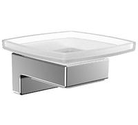 emco Cue Porte-Savon, Support de Savon Mural Intemporel à Coller ou à Visser, en Métal Chromé et Verre Cristallin Satiné, Fixation sans Perçage ou avec Vis