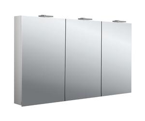 emco flat 2 style armoire à glace lumineuse LED avec 2 lampes à poser, 3 portes, 1300x721x218mm, 979706309