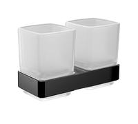 Emco Loft Porte-Brosse à Dents Double Verre avec 2 Verres à Fixer au Mur, élégant Porte-Brosse à Dents en Aluminium et Verre Cristal, gobelet de qualité supérieure, Noir Mat et satiné