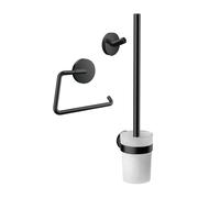 Emco Bad – Lot de 3 accessoires de salle de bain ronds – Crochets, porte-papier, brosse WC – Noir