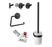 Emco WC set 439813300 noir, porte-papier, garniture de toilette , crochet et kit adhésif
