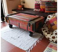 Emdivayn Table Basse Coffre à roulettes, Table Coffre de Style Rustique en Bois de pin Massif, Grand Espace de Rangement