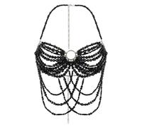 EMDOMO Chaîne de corps de luxe à perles noires multi-couches - Costume de sirène - Soutien-gorge pour rave / festival / burlesque - Haut pour femme - Bikini - Plage