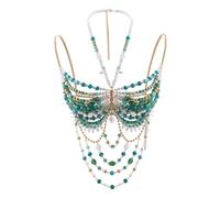 EMDOMO Chaîne de corps de luxe avec perles dorées superposées bijoux sirène costume soutien-gorge rave/festival/burlesque Deco Bra Top