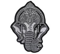 EMDOMO Grand écusson brodé tête d'éléphant Ganesh thermocollant sur veste motard scrapbooking badge 1 pièce (blanc)