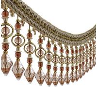 EMDOMO Rideau à franges en perles décorées - Garniture en tissu pour abat-jours - Garniture à coudre - 2,7 m (beige) (marron)