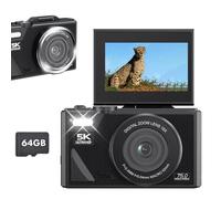 EMEBAY Appareil photo numérique compact 5K 75 MP avec carte de 64 Go, caméras à selfie pour photographie, zoom 18x, caméra vidéo Vlog, écran rabattable de 7,6 cm, anti-tremblement, caméscope selfie