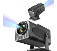 EMEBAY HY320Mini Projecteur Trapèze Automatique Portable, Mini Vidéoprojecteur 4K Rotation à 180 degrés avec Lumière LED, WiFi 6, BT 5.0, Android 11.0 intégré pour Ordinateur PC Téléphones