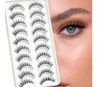 EMEDA - 007 - Paire de faux cils 3D naturels Fabriqués à la main Avec tige transparente Pour le maquillage quotidien - Lot de 10