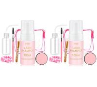 EMEDA 100ml/3.38oz shampoing pour cils kit shampooing pour extensions de cils, brosse à cils, bandeau, flacon de rinçage, shampooing pour extensions de cils kit de nettoyage des cils (Lot de 2)