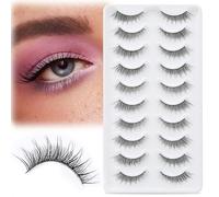EMEDA Lot de 10 paires de faux cils 3D naturels courts faits à la main avec tige transparente pour le maquillage quotidien