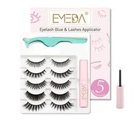EMEDA Lot de 5 paires de faux cil naturels 3D - Faux cils moelleux et épais - Avec bande adhésive et applicateur