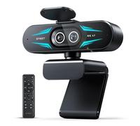 EMEET Webcam 4K C60E à Double Caméra, Caméras Grand Angle et Téléobjectif, Zoom Hybride jusqu'à 11x et Autofocus PDAF, Télécommande, Éclairage RGB, 2 Microphones, Idéal pour la Diffusion en Direct