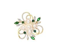 EMEGCY Broche en forme de fleur en strass pour femme, broche en forme de fleur en perles, plaqué or 18 carats, bijoux cadeaux pour épouse, mère, mariée, demoiselle d'honneur, Cuivre, Base