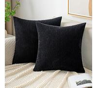 EMEMA Decorative Housse de Coussin en Velours Côtelé Canapé Taie d'oreiller Douce pour Maison Salon Chambre Lit Clic Clac 40x40 cm Lot de 2 Noir