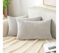EMEMA Decorative Housse de Coussin en Velours Côtelé Canapé Taie d'oreiller Douce pour Maison Salon Chambre Lit Clic Clac 40x60 cm Lot de 2 Gris-Clair