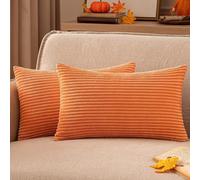 EMEMA Decorative Housse de Coussin en Velours Côtelé Canapé Taie d'oreiller Douce pour Maison Salon Chambre Lit Clic Clac 40x60 cm Lot de 2 Orange
