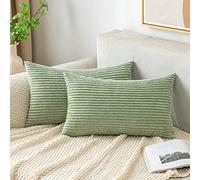 EMEMA Decorative Housse de Coussin en Velours Côtelé Canapé Taie d'oreiller Douce pour Maison Salon Chambre Lit Clic Clac 40x60 cm Lot de 2 Vert-Pois