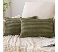 EMEMA Decorative Housse de Coussin en Velours Côtelé Canapé Taie d'oreiller Douce pour Maison Salon Chambre Lit Clic Clac 40x60 cm Lot de 2 Vert-Olive