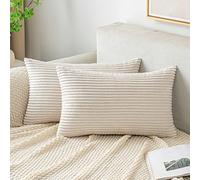 EMEMA Decorative Housse de Coussin en Velours Côtelé Canapé Taie d'oreiller Douce pour Maison Salon Chambre Lit Clic Clac 40x60 cm Lot de 2 Beige