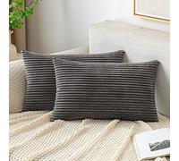 EMEMA Decorative Housse de Coussin en Velours Côtelé Canapé Taie d'oreiller Douce pour Maison Salon Chambre Lit Clic Clac 40x60 cm Lot de 2 Gris-foncé