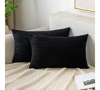 EMEMA Decorative Housse de Coussin en Velours Côtelé Canapé Taie d'oreiller Douce pour Maison Salon Chambre Lit Clic Clac 40x60 cm Lot de 2 Noir