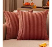 EMEMA Decorative Housse de Coussin en Velours Côtelé Canapé Taie d'oreiller Douce pour Maison Salon Chambre Lit Clic Clac 50x50 cm Lot de 2 Caramel